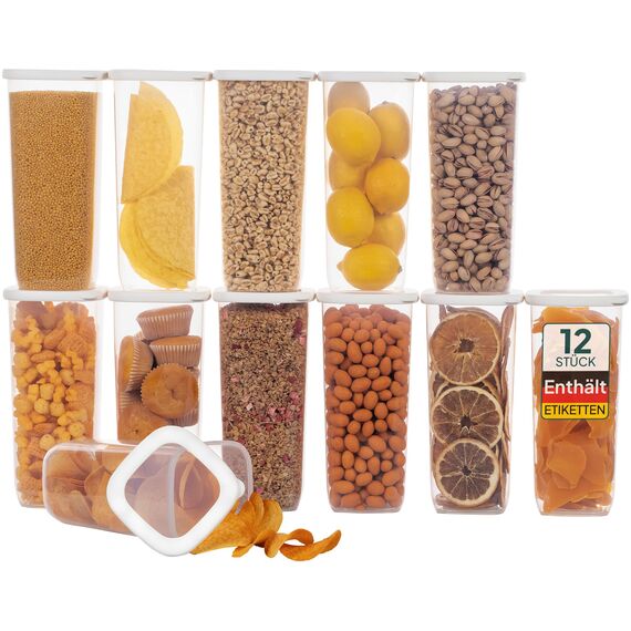 uandu Vorratsdosen mit Deckel luftdicht – 12er Vorratsbehälter Set BPA Frei, Aufbewahrungsdosen Küche für Müsli, Mehl & Zucker, Mit Etiketten