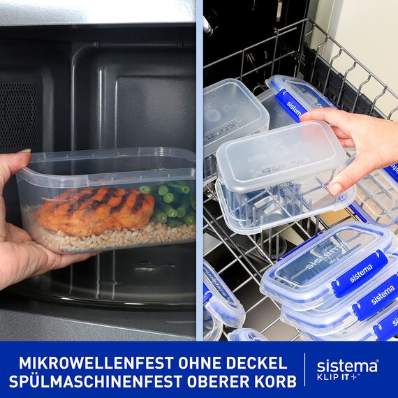 Sistema KLIP IT PLUS Frischhaltedosen Set | 1 l rechteckig | auslaufsicherestapelbare und luftdichte Vorratsdosen mit Deckel | geeignet für Kühl-/Gefrierschrank | BPA-frei | 3 Stück