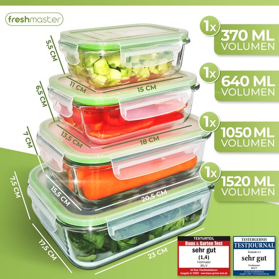 Fresh Master Frischhaltedose Glas Set - Testurteil: SEHR GUT - 100% auslaufsichere + luftdichte Vorratsdosen mit Deckel I Vorratsdosen Glas Meal Prep Boxen Glas Aufbewahrungsbox (18 teilig)