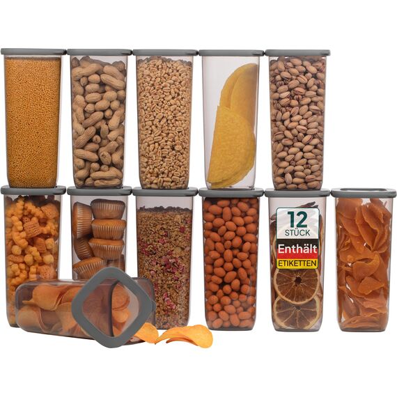 uandu Vorratsdosen mit Deckel luftdicht – 12er Vorratsbehälter Set BPA Frei, Aufbewahrungsdosen Küche für Müsli, Mehl & Zucker, Mit Etiketten