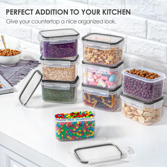 Vtopmart 0.8L Vorratsdosen Set, Müsli Schüttdose & Frischhaltedosen, BPA frei Kunststoff, luftdicht,Trockenfutterbehälter, Satz mit 12, 24 Etiketten für Getreide, Mehl, Zucker (Schwarz)