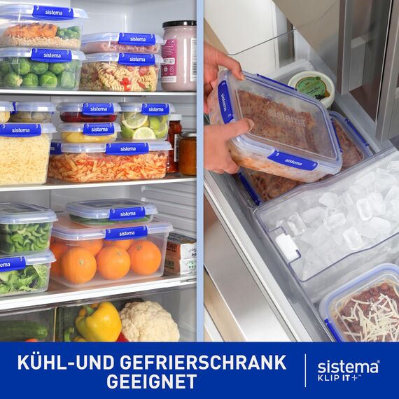 Sistema KLIP IT PLUS Frischhaltedosen Set | 1 l rechteckig | auslaufsicherestapelbare und luftdichte Vorratsdosen mit Deckel | geeignet für Kühl-/Gefrierschrank | BPA-frei | 3 Stück