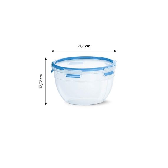 EMSA Clip & Close Frischhaltedose, rund, 2,6 L, Aufbewahrungsbox, 100 Prozent dicht, spülmaschinen-, gefrier-, mikrowellenfest, Transparent, Blau, Made in Germany, N10114