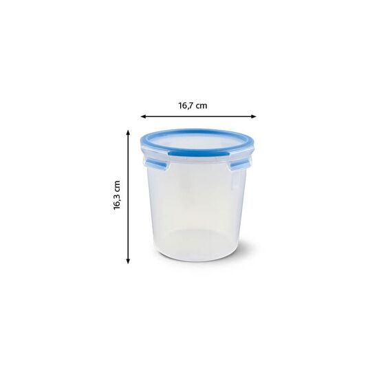 EMSA Clip & Close Frischhaltedose, rund, 2,0 L, Aufbewahrungsbox, 100 Prozent dicht, spülmaschinen-, gefrier-, mikrowellenfest, Transparent, Blau, Made in Germany, 508553