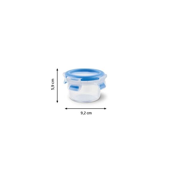 EMSA Clip & Close Frischhaltedose, rund, 0,15 L, Aufbewahrungsbox, 100 Prozent dicht, spülmaschinen-, gefrier-, mikrowellenfest, Transparent, Blau, Made in Germany, 508550