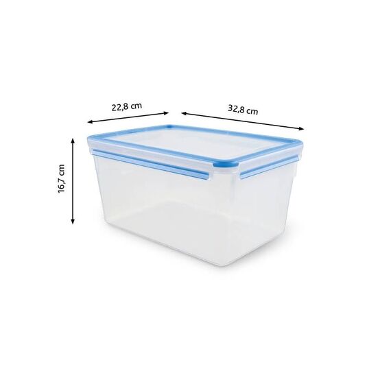 EMSA Clip & Close Frischhaltedose, rechteckig, 8 L, mit Deckel, Aufbewahrungsbox, 100 Prozent dicht, spülmaschinen-, gefrier-, mikrowellenfest, Transparent, Blau, Made in Germany, 508548