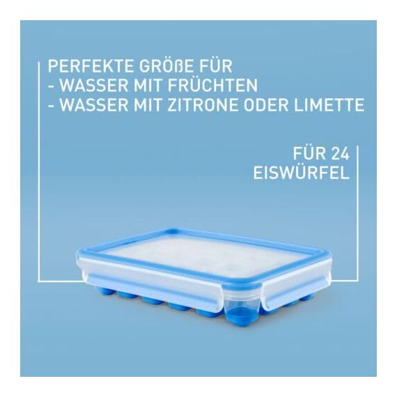 EMSA Clip & Close Frischhaltedose, Eiswürfelform, 22,6 x 16,5 x 4,9 cm, flexibler Boden, Aufbewahrungsbox, 100 Prozent dicht, spülmaschinen-, gefrier-, mikrowellenfest, Blau, Made in Germany, 514549