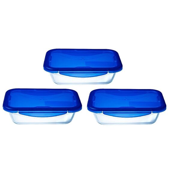 Pyrex Cook & Go Lunchbox, 3 Stück, gleiches Fassungsvermögen (3 x 0,8 l, rechteckig)