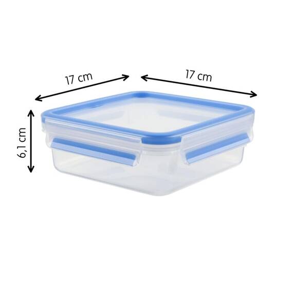 EMSA Clip & Close Frischhaltedose, quadratisch, 0,85 L, mit Deckel, Aufbewahrungsbox, 100 Prozent dicht, spülmaschinen-, gefrier-, mikrowellenfest, Transparent, Blau, Made in Germany, 508536