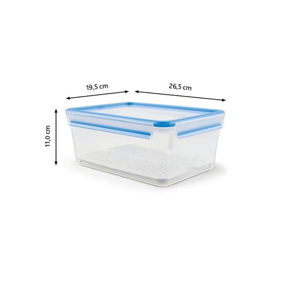 EMSA Clip & Close Frischhaltedose, rechteckig, 3,7 L, Aufbewahrungsbox, 100 Prozent dicht, spülmaschinen-, gefrier-, mikrowellenfest, Transparent, Blau, Made in Germany, 512888