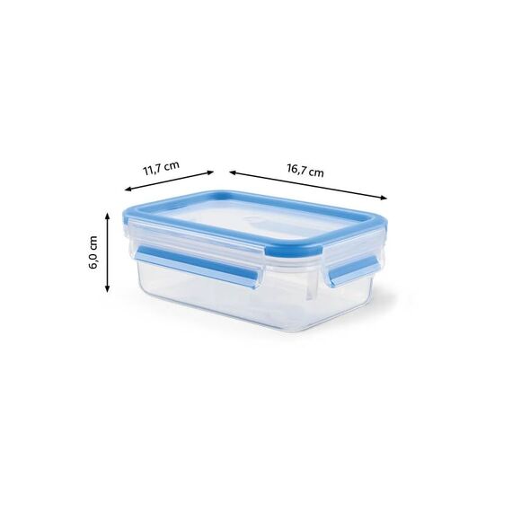 EMSA Clip & Close Frischhaltedose, rechteckig, 0,55 L, Aufbewahrungsbox, 100 Prozent dicht, spülmaschinen-, gefrier-, mikrowellenfest, Transparent, Blau, Made in Germany, 508538