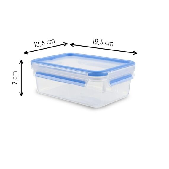 EMSA Clip & Close Frischhaltedosen-Set, rechteckig, 3 x 0,55 L, Aufbewahrungsboxen, 100 Prozent dicht, spülmaschinen-, gefrier-, mikrowellenfest, Transparent, Blau, Made in Germany, 508570