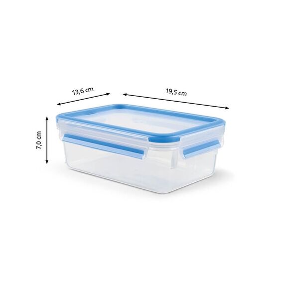 EMSA Clip & Close Frischhaltedose, rechteckig, 1 L, mit Deckel, Aufbewahrungsbox, 100 Prozent dicht, spülmaschinen-, gefrier-, mikrowellenfest, Transparent, Blau, Made in Germany, 508540