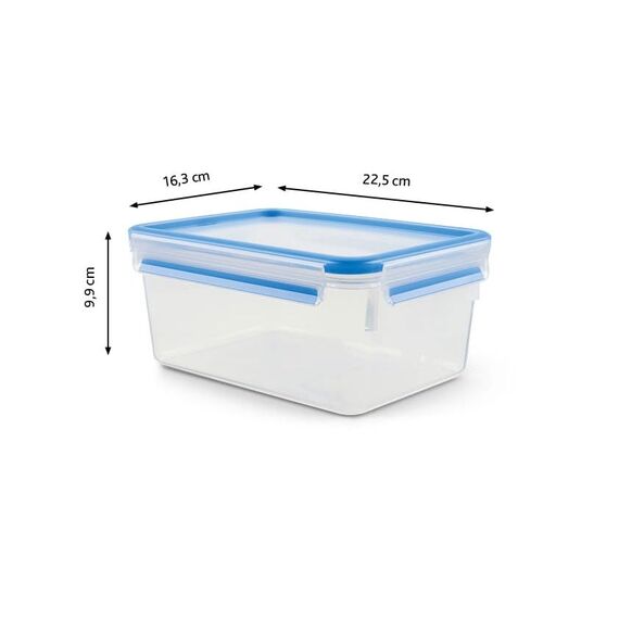 EMSA Clip & Close Frischhaltedose, rechteckig, 2,2 L, Aufbewahrungsbox, 100 Prozent dicht, spülmaschinen-, gefrier-, mikrowellenfest, Transparent, Blau, Made in Germany, 508544