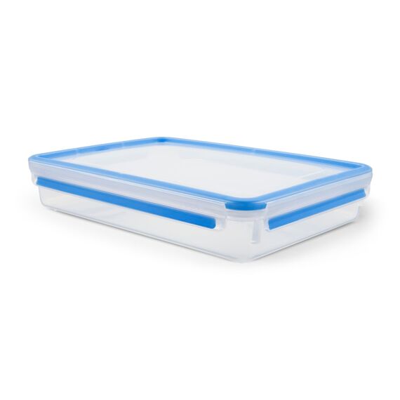 EMSA Clip & Close Frischhaltedose, rechteckig, 2,6 L, mit Deckel, Aufbewahrungsbox, 100 Prozent dicht, spülmaschinen-, gefrier-, mikrowellenfest, Transparent, Blau, Made in Germany, 508545