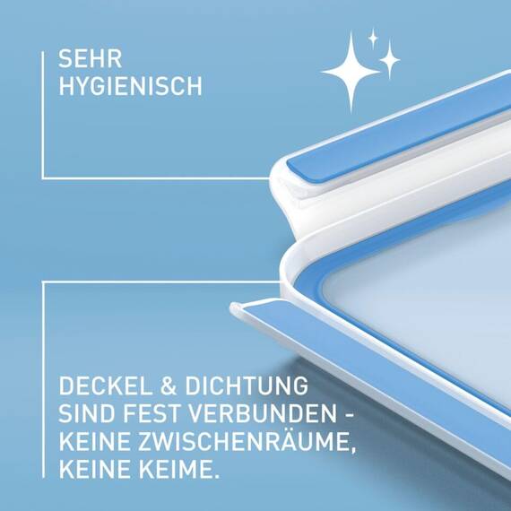 EMSA Clip & Close Frischhaltedose, quadratisch, 0,85 L, mit Deckel, Aufbewahrungsbox, 100 Prozent dicht, spülmaschinen-, gefrier-, mikrowellenfest, Transparent, Blau, Made in Germany, 508536