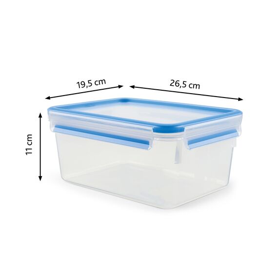 EMSA Clip & Close Frischhaltedose, rechteckig, 3,7 L, mit Deckel, Aufbewahrungsbox, 100 Prozent dicht, spülmaschinen-, gefrier-, mikrowellenfest, Transparent, Blau, Made in Germany, 508546