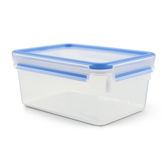 EMSA Clip & Close Frischhaltedose, rechteckig, 2,2 L, Aufbewahrungsbox, 100 Prozent dicht, spülmaschinen-, gefrier-, mikrowellenfest, Transparent, Blau, Made in Germany, 508544
