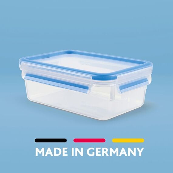 EMSA Clip & Close Frischhaltedose, rechteckig, 2,6 L, mit Deckel, Aufbewahrungsbox, 100 Prozent dicht, spülmaschinen-, gefrier-, mikrowellenfest, Transparent, Blau, Made in Germany, 508545