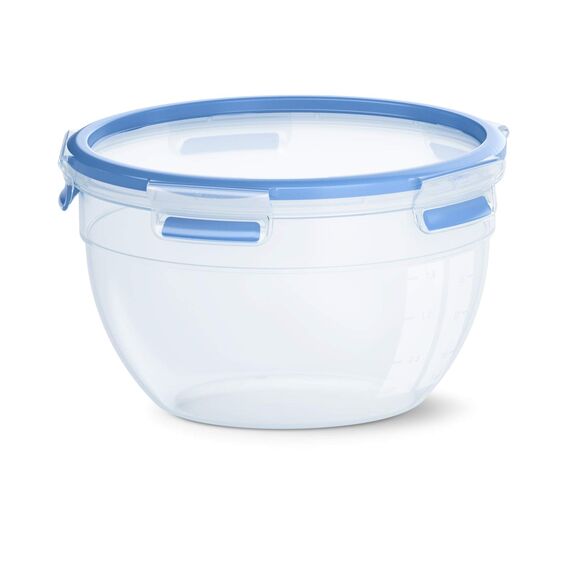 EMSA Clip & Close Frischhaltedose, rund, 2,6 L, Aufbewahrungsbox, 100 Prozent dicht, spülmaschinen-, gefrier-, mikrowellenfest, Transparent, Blau, Made in Germany, N10114