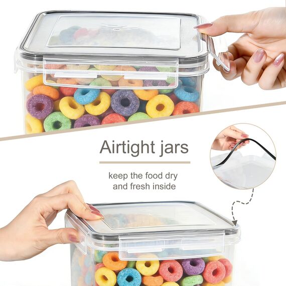 GoMaihe 5.2L Groß Vorratsdosen mit Deckel: 4er Mehl Behälter mit Etiketten & Marker | Luftdicht Aufbewahrungsbox Küche Ideal für 5lb Zucker, Müsli, Cornflakes| BPA-FREI | Spülmaschinenfest