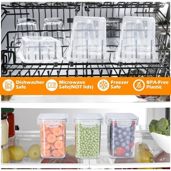 Withosent Vorratsdosen Luftdicht 24er Set, Aufbewahrungsbox Küche mit Deckel aus Plastik, Vorratsbehälter Behälter Organizer für Mehl Müsli Cornflakes, Mit Etikett und Löffel (2L 1.6L 0.8L)