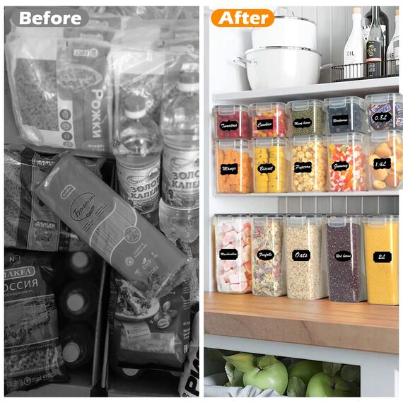 Withosent Vorratsdosen Luftdicht 24er Set, Aufbewahrungsbox Küche mit Deckel aus Plastik, Vorratsbehälter Behälter Organizer für Mehl Müsli Cornflakes, Mit Etikett und Löffel (2L 1.6L 0.8L)