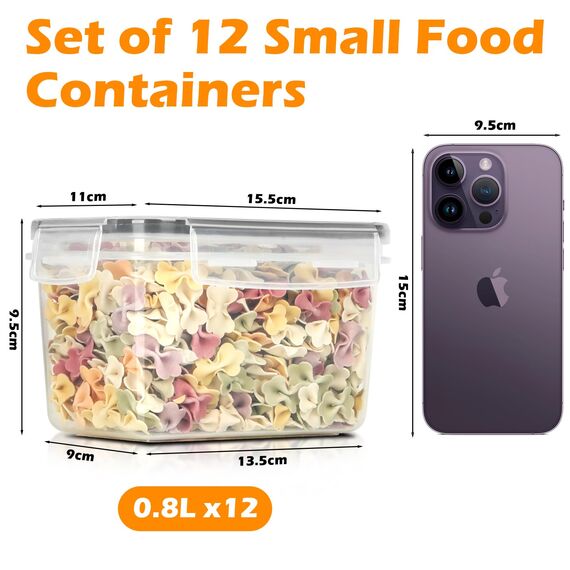 Withosent 0.8L Vorratsdosen Luftdicht Set, 12er Aufbewahrungsbox Küche mit Deckel Kunststoff, Vorratsbehälter Organizer Mikrowellengeeignet zur Makkaroni, Snacks, Süßigkeiten, Obst, Cornflakes
