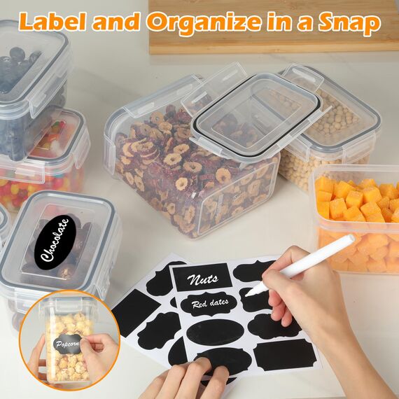 Withosent 0.8L Vorratsdosen Luftdicht Set, 12er Aufbewahrungsbox Küche mit Deckel Kunststoff, Vorratsbehälter Organizer Mikrowellengeeignet zur Makkaroni, Snacks, Süßigkeiten, Obst, Cornflakes