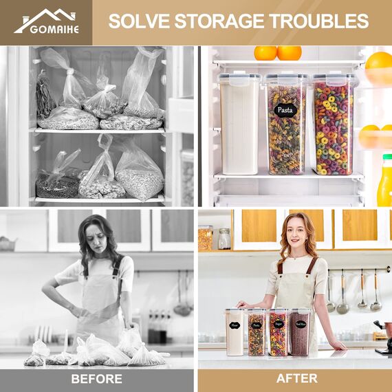 GoMaihe 4L Vorratsdosen 4 Set, Aufbewahrungsbox Küche Luftdicht Behälter aus Plastik Mit Deckel, Vorratsgläser zur Aufbewahrung von Nudeln, Müsli, Reis, Mehl, und für Futter Haustiere, MEHRWEG
