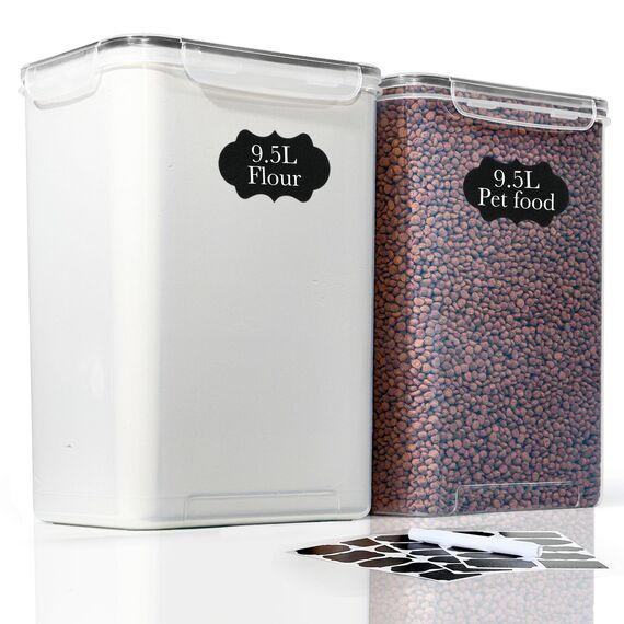 GoMaihe 2er Set XXL Vorratsdosen: 9,5L Große Behälter mit Etiketten & Marker | Aufbewahrungsbox Küche Ideal für 10 lb Reis, Haustierfutter & mehr | Luftdicht mit Deckel | BPA-FREI