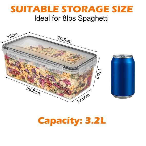 Withosent 3.2L Vorratsdosen Luftdicht Set, 4er Aufbewahrungsbox Küche mit Deckel Kunststoff, Spaghetti Aufbewahrung Pasta Vorratsbehälter für Nudeln, Müsli, Cornflakes