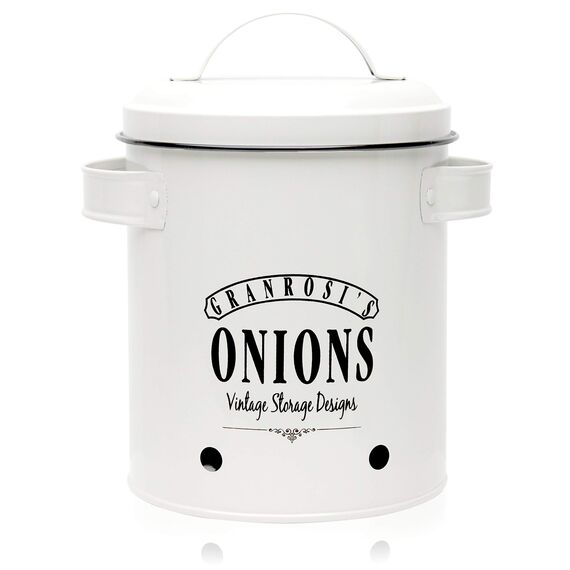 Granrosi Iowa Zwiebeltopf Zwiebel-Vorratsdose Zwiebelbox Zwiebelbehälter, Emaille-Stahlblech, rostfrei, Lüftungsöffnungen, Füllmenge: ca. 1, 6 kg Zwiebeln, Crème
