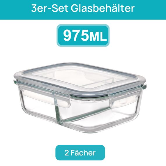 Vtopmart 3Pack 975ml Meal Prep Boxen, Glasbehälter mit Deckel, Frischhaltedosen Glas mit Deckel für Mikrowelle, Ofen, Gefrierschrank und SpüLmaschine