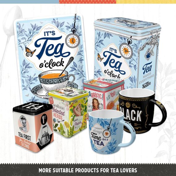 Nostalgic-Art Retro Teedose, 1,3 l, Tea – Geschenk-Idee für Tee-Liebhaber, Blech-Dose mit Aromadeckel, Vintage Design