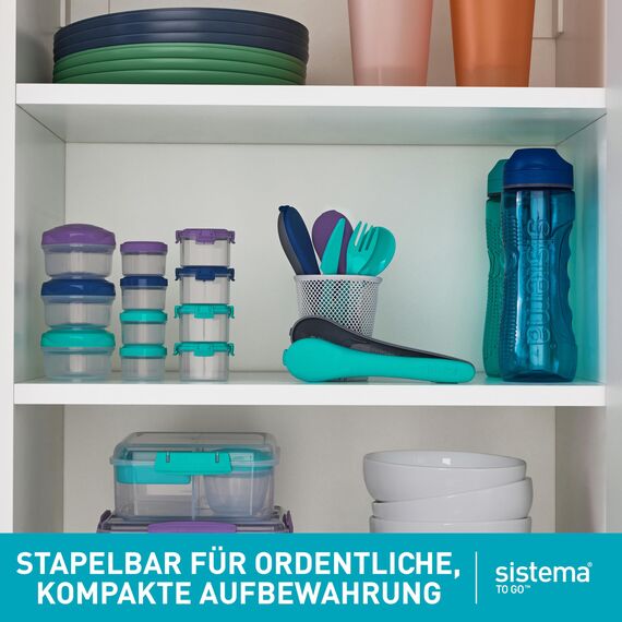 Sistema TO GO Dressingbehälter | Frischhaltedosen/Soßenbehälter mit Deckel | 35 ml | BPA-frei | blaue, grüne, pinke und violette Deckel | 4 Stück
