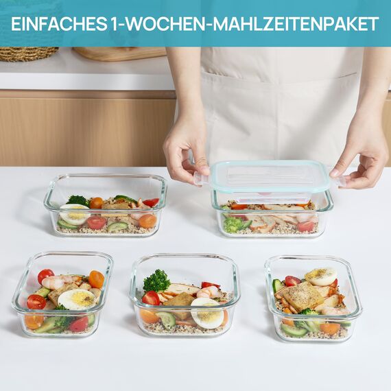 Vtopmart 8er Glasbehälter Mit Deckel, Glas Frischhaltedosen Mit Deckel, Meal Prep Boxen für Lebensmittel, Mikrowellen, BPA-Freie (Green)