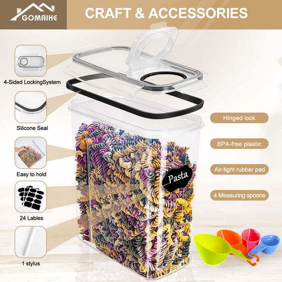 GoMaihe 4L Vorratsdosen 6 Set, Aufbewahrungsbox Küche Luftdicht Behälter aus Plastik Mit Deckel, Vorratsgläser zur Aufbewahrung von Nudeln, Müsli, Reis, Mehl, und für Futter Haustiere, MEHRWEG