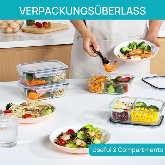 Vtopmart 5Pack 975ml Meal Prep Boxen, Glasbehälter mit Deckel, Frischhaltedosen Glas mit Deckel für Mikrowelle, Ofen, Gefrierschrank und SpüLmaschine