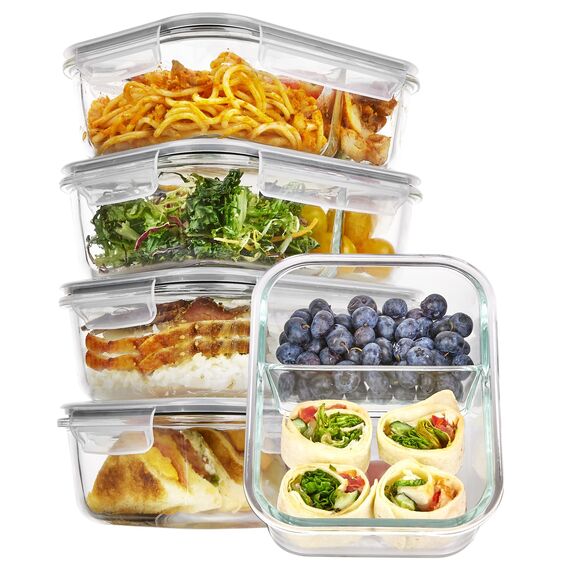 Vtopmart 5Pack 975ml Meal Prep Boxen, Glasbehälter mit Deckel, Frischhaltedosen Glas mit Deckel für Mikrowelle, Ofen, Gefrierschrank und SpüLmaschine