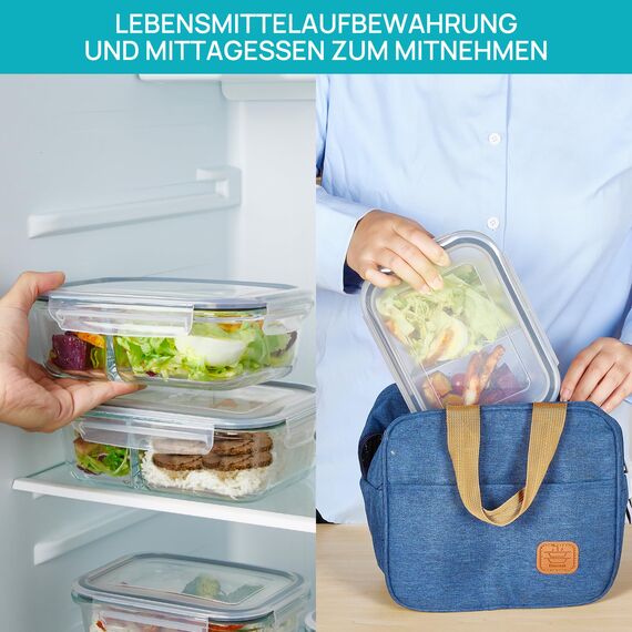 Vtopmart 3Pack 975ml Meal Prep Boxen, Glasbehälter mit Deckel, Frischhaltedosen Glas mit Deckel für Mikrowelle, Ofen, Gefrierschrank und SpüLmaschine