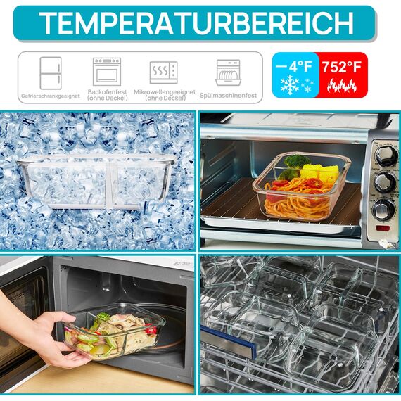 Vtopmart 3Pack 975ml Meal Prep Boxen, Glasbehälter mit Deckel, Frischhaltedosen Glas mit Deckel für Mikrowelle, Ofen, Gefrierschrank und SpüLmaschine
