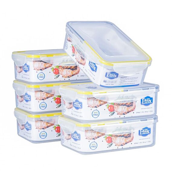 EASYLOCK 6PACK 1,15L Plastik Luftdicht Frischhaltedosen Set mit Deckel, Meal Prep Boxen,Gefrierdosen, Aufbewahrungsbox Küche, Mikrowellengeschirr, Rechteckig Frischhaltebox, Brotdose Lunchbox