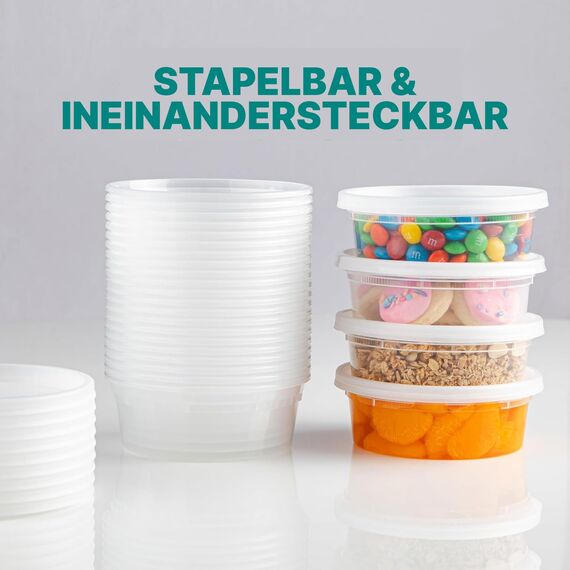 JoyServe Deli-Lebensmittelbehälter mit Deckel – 8 oz 60 Sets – ideal für Lebensmittel, Snacks, zum Mitnehmen, Essenszubereitung – Bulk 1 Tasse kleine haltbare durchsichtige Behälter, stapelbar