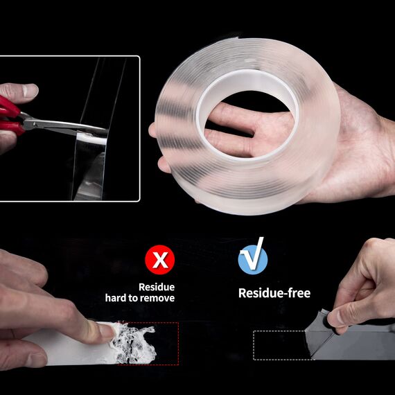 Art3d Doppelseitiges Klebeband, strapazierfähig, 3 meter, Mehrzweck-Klebeband, entfernbares Schaumstoff-Klebeband, wiederverwendbares, transparentes Klebeband für Klebeartikel, Haushalt