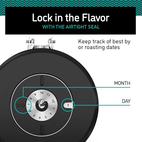 Coffee Gator-Edelstahl-Kaffeedose – Hält gemahlener Kaffee und Bohnen länger frisch – Behälter mit Datumsverfolgung, CO2-Freigabeventil und Messlöffel - Mittel - Edelstahl