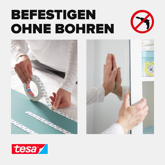 tesa Powerbond MIRROR - Doppelseitiges Montageband zur Fixierung von Spiegeln - Feuchtigkeitsbeständiges Klebeband für Bad und Dusche - 5 m x 38 mm
