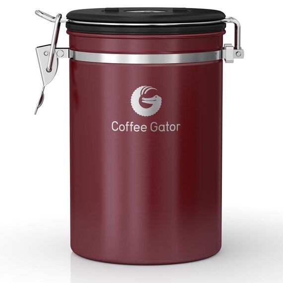 Coffee Gator Kaffeedose Edelstahl, Luftdicht Vorratsdose mit Deckel, Datum Tracker, CO2-Freigabeventil, Messlöffel, für Kaffeebohnen, Kaffeepulver, Nüsse, Tee, Zucker, Mehl