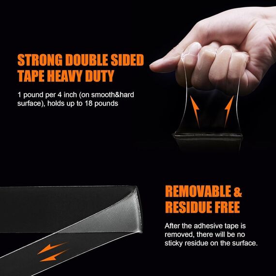 GRIFEMA GA4001-1, Starkes Doppelseitiges Klebeband, Spurlos Entfernbar, Extrem Haftend & Wiederverwendbar, Nano Haftband für Wand, Haushalt, Fotos, 3 Meter, 1 Rolle