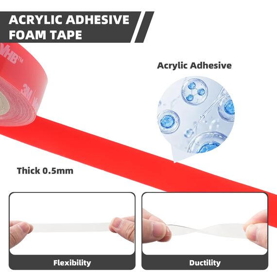 Bulina Doppelseitiges Klebeband Montageband 25mm x 4.7m Klar 1 Rollen 0.5mm dick 4905 Schaumstoffband Schwerlast Wasserdichtes für Auto Dekoration Heim Büro
